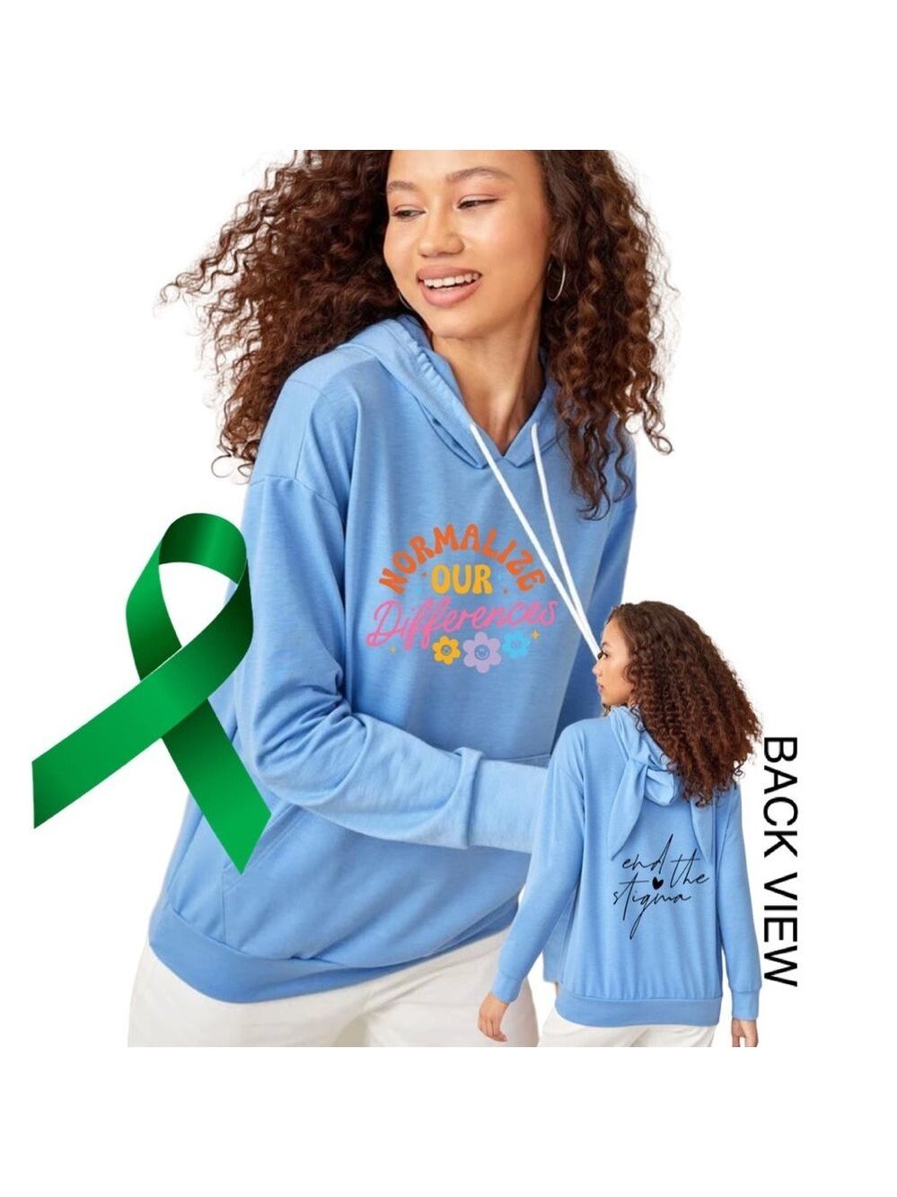 Normalize our differences mental health graphic ear hoodie sweatshirt size small